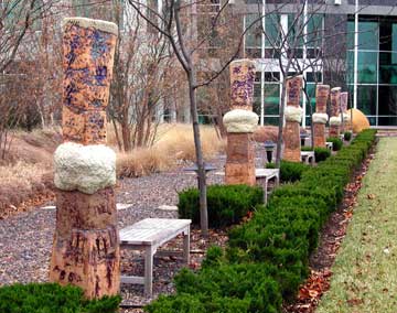 Sculpture Columns created for River Port Common by Carol Fleming