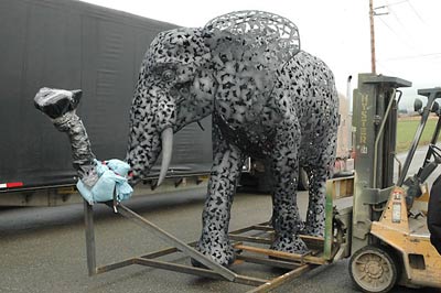 aluminum elephant sculpture by Matthew Gray Palmer