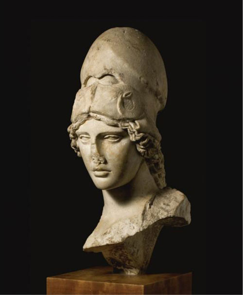 A MARBLE BUST OF THE ATHENA GIUSTINIANI, ROMAN IMPERIAL, CIRCA 2ND CENTURY A.D.