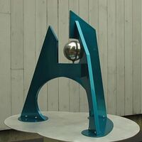 Wind I-32in Teal and Polished Steel by Gilbert Boro - search and link Sculpture with SculptSite.com