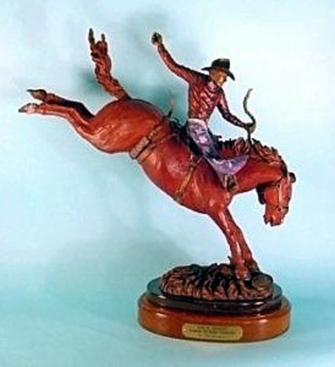 Legends of Rodeo - Casey Tibbs, Cap and Necktie by Edd Hayes - search and link Sculpture with SculptSite.com