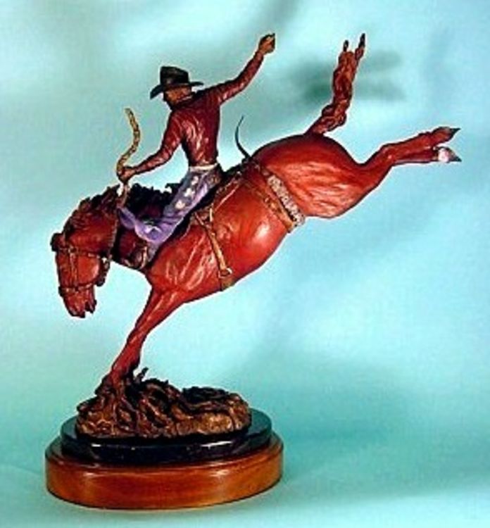 Legends of Rodeo - Casey Tibbs, Cap and Necktie by Edd Hayes - search and link Sculpture with SculptSite.com