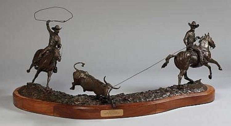 Legends of Rodeo - Ben Johnson and Joe Crow, Pardners by Edd Hayes - search and link Sculpture with SculptSite.com