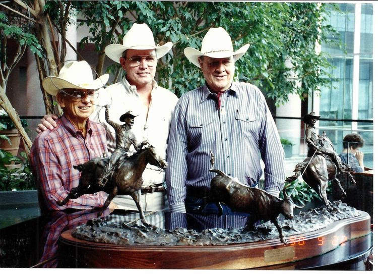 Legends of Rodeo - Ben Johnson and Joe Crow, Pardners by Edd Hayes - search and link Sculpture with SculptSite.com