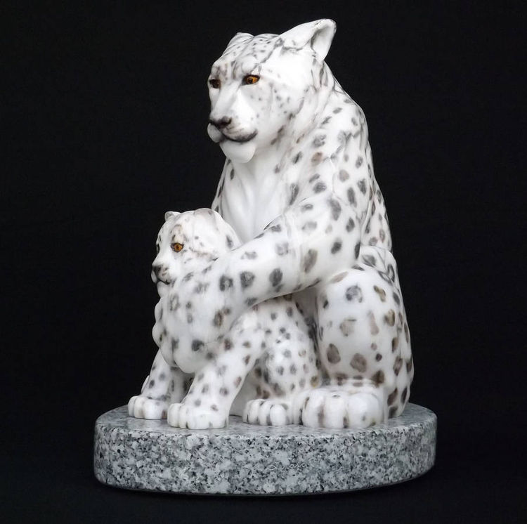 The Guardian (Snow Leopard and Kit) by Gerald Sandau - search and link Sculpture with SculptSite.com