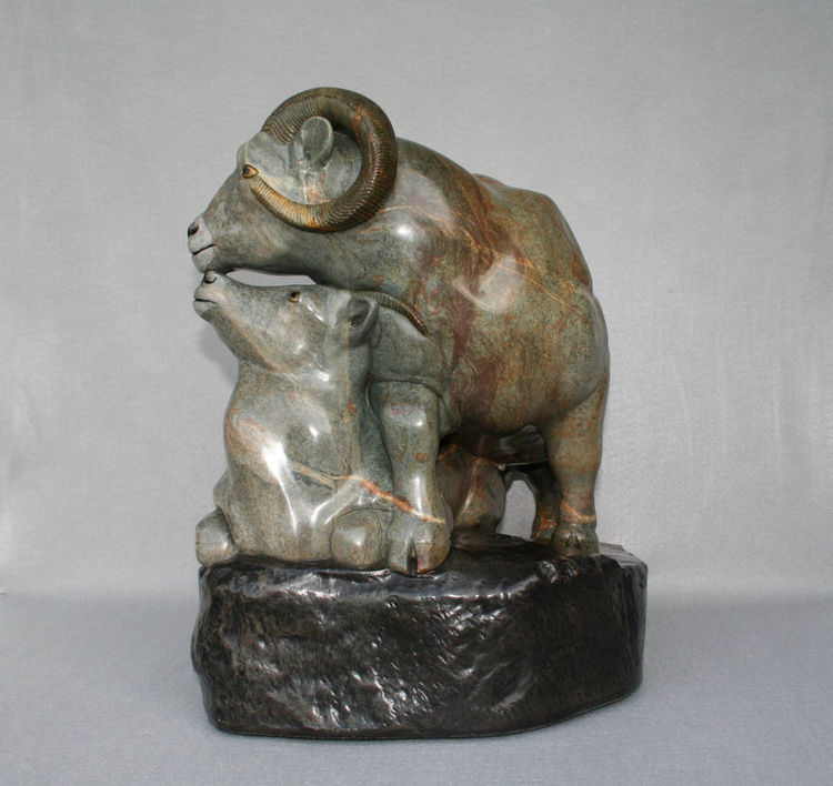 "High Country Moment" (Big Horn Sheep) by Gerald Sandau - search and link Sculpture with SculptSite.com