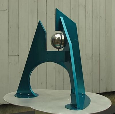 Wind I-32in Teal and Polished Steel by Gilbert Boro - search and link Sculpture with SculptSite.com