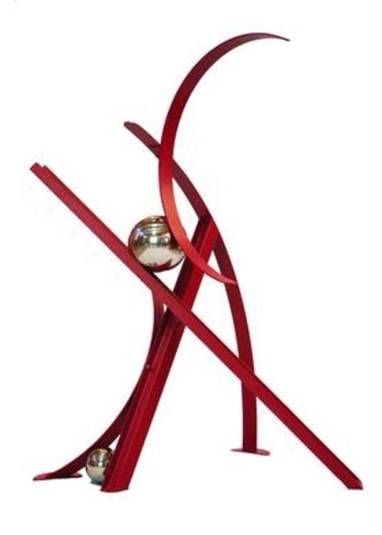 Ball, Beams & Curves III-6ft Ruby Red by Gilbert Boro - search and link Sculpture with SculptSite.com