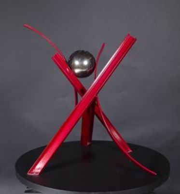 Ball, Beams & Curves I-29in Ruby Red by Gilbert Boro - search and link Sculpture with SculptSite.com