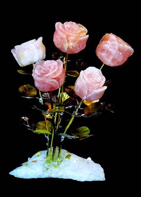 Half Dozen Rose Quartz Stone Roses by John Foster - search and link Sculpture with SculptSite.com