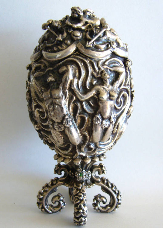 Adam and Eva - Sterling Silver Egg by Tigran Sarkisyan - search and link Sculpture with SculptSite.com